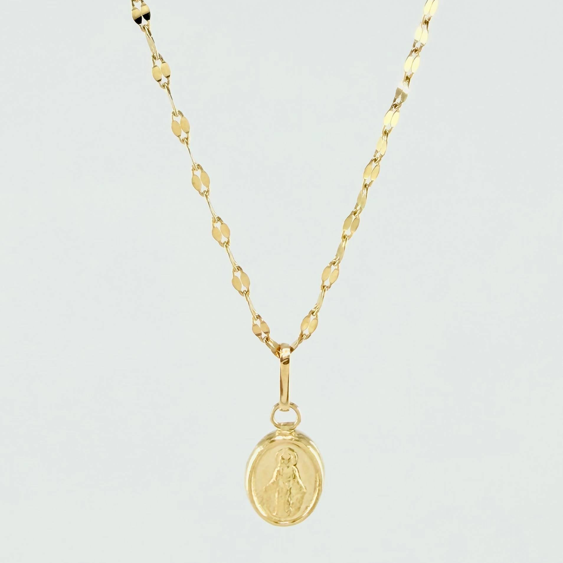 Set Cadena y Dije Flor Espejo + Virgen Milagrosa 1.35gr / 17 3/4 in / 1.3mm Oro Amarillo 18K *