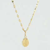 Set Cadena y Dije Flor Espejo + Virgen Milagrosa 1.35gr / 17 3/4 in / 1.3mm Oro Amarillo 18K