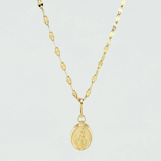 Set Cadena y Dije Flor Espejo + Virgen Milagrosa 1.35gr / 17 3/4 in / 1.3mm Oro Amarillo 18K *