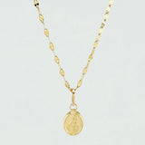 Set Cadena y Dije Flor Espejo + Virgen Milagrosa 1.35gr / 17 3/4 in / 1.3mm Oro Amarillo 18K *