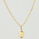 Set Cadena y Dije Flor Espejo + Virgen Milagrosa 1.35gr / 17 3/4 in / 1.3mm Oro Amarillo 18K