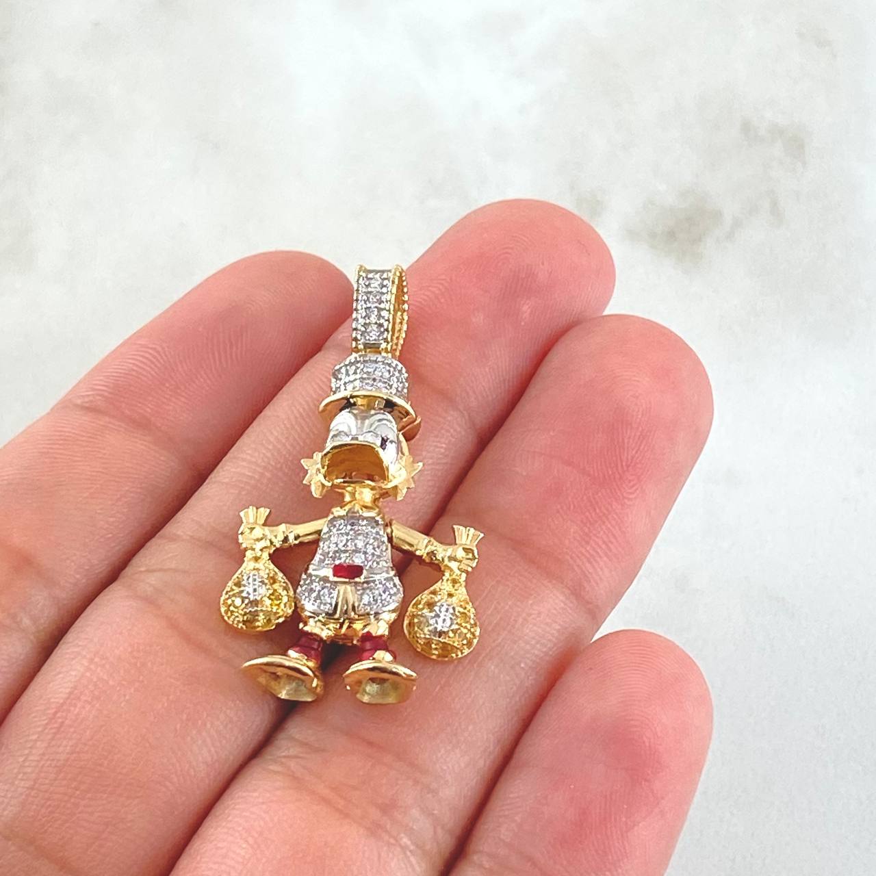 Pendant Duck Money Bags 6gr / 1.4in / 18K Gold Yellow White ©