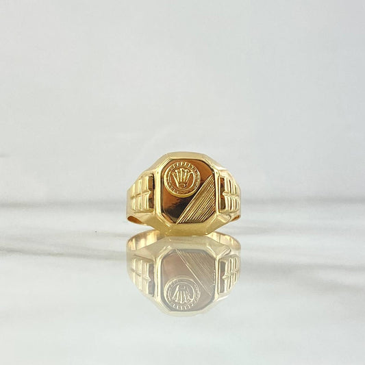 Anillo Sello Corona Rayada 3.9gr / T8 1/2 / Oro Amarillo 18K ©
