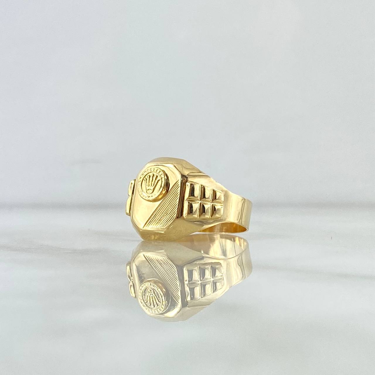 Anillo Sello Corona Rayada 4.15gr / T11 / Oro Amarillo 18K ©