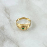 Anillo Cristo Punta Rayada 2.5gr / T7 3/4 / Circon Verde Oro Amarillo 18K