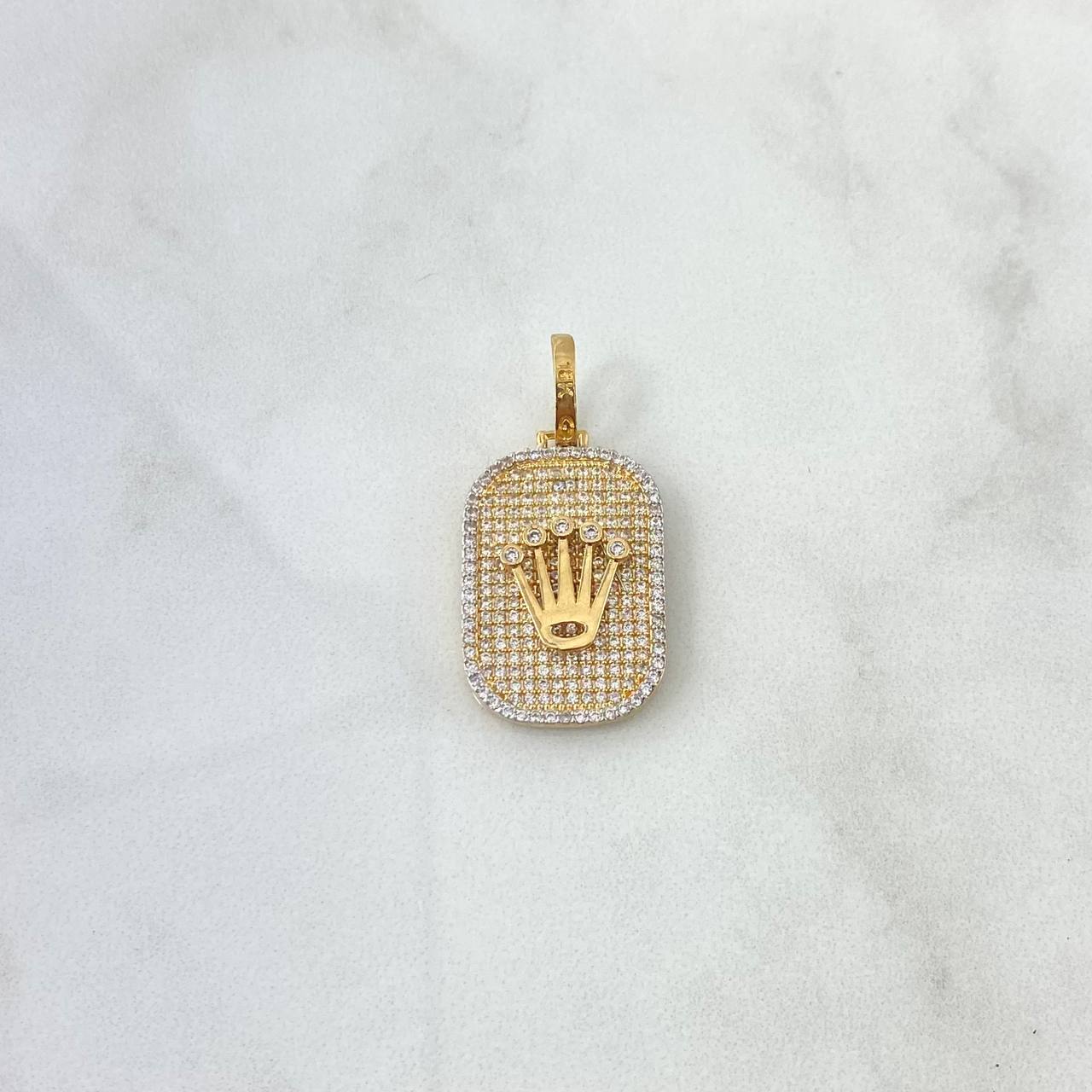 Pendant Crown Plate RX 5.7gr / 3.5cm / White Zircons 18K Yellow Gold ©