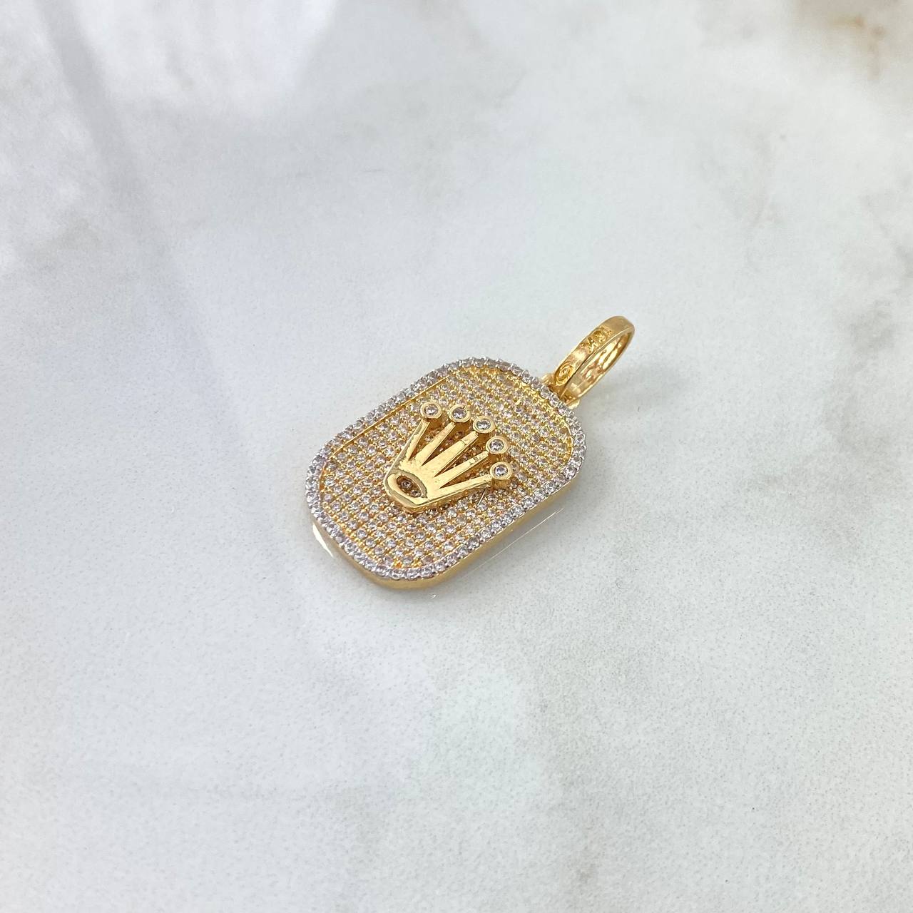 Pendant Crown Plate RX 5.7gr / 3.5cm / White Zircons 18K Yellow Gold ©