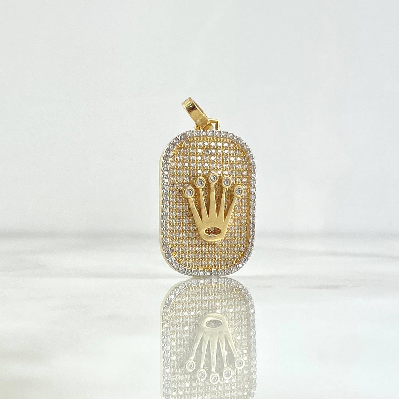 Pendant Crown Plate RX 5.7gr / 3.5cm / White Zircons 18K Yellow Gold ©