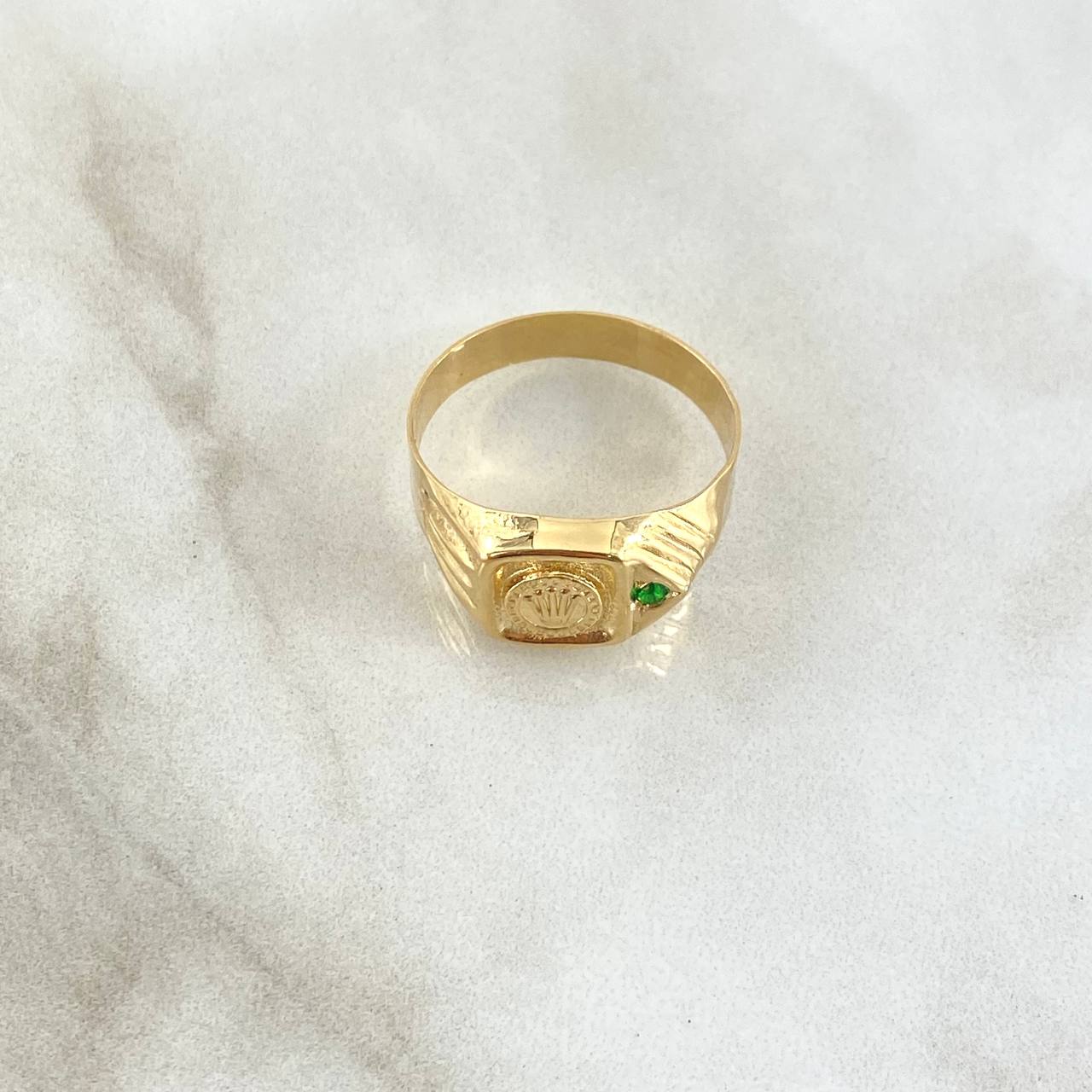 Anillo Corona Sello RX  3.2gr / T7 1/2 / Circon Verde Oro Amarillo 18K ©