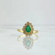 Halo Ring In Pear 3.65gr / Size 7 1/4 / Emeralds 46Pts - White Zircons 18K Yellow Gold ©