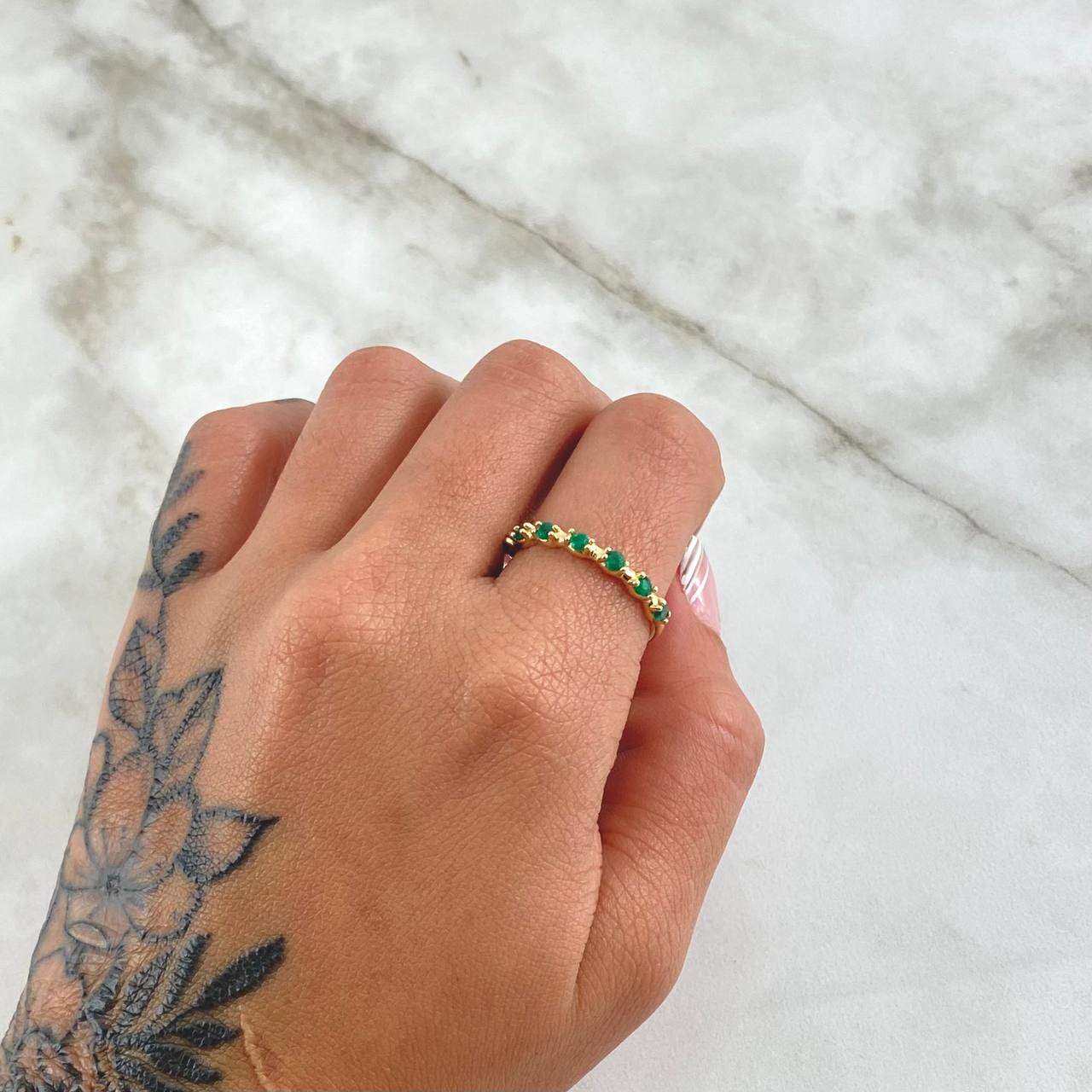 Half Hoop Ring 2.1gr / Size 8 / Emeralds 30Pts 18K Yellow Gold ©