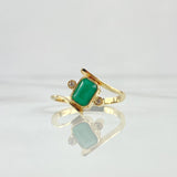 Ring Solitaire Lateral Finesse 2.9gr / Size 8 1/4 / Emeralds 74Pts - White Zircons 18K Yellow Gold ©