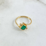Ring Solitaire Lateral Finesse 2.9gr / Size 8 1/4 / Emeralds 74Pts - White Zircons 18K Yellow Gold ©
