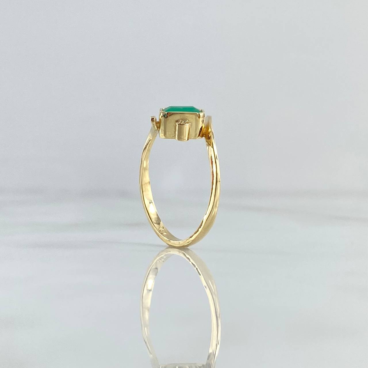 Ring Solitaire Lateral Finesse 2.9gr / Size 8 1/4 / Emeralds 74Pts - White Zircons 18K Yellow Gold ©