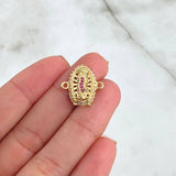 Charm Virgin Guadalupe Silhouette 2.7gr / 1.7cm / Filigree - White, Fuchsia, and Green Zircons 18K Yellow Gold ©