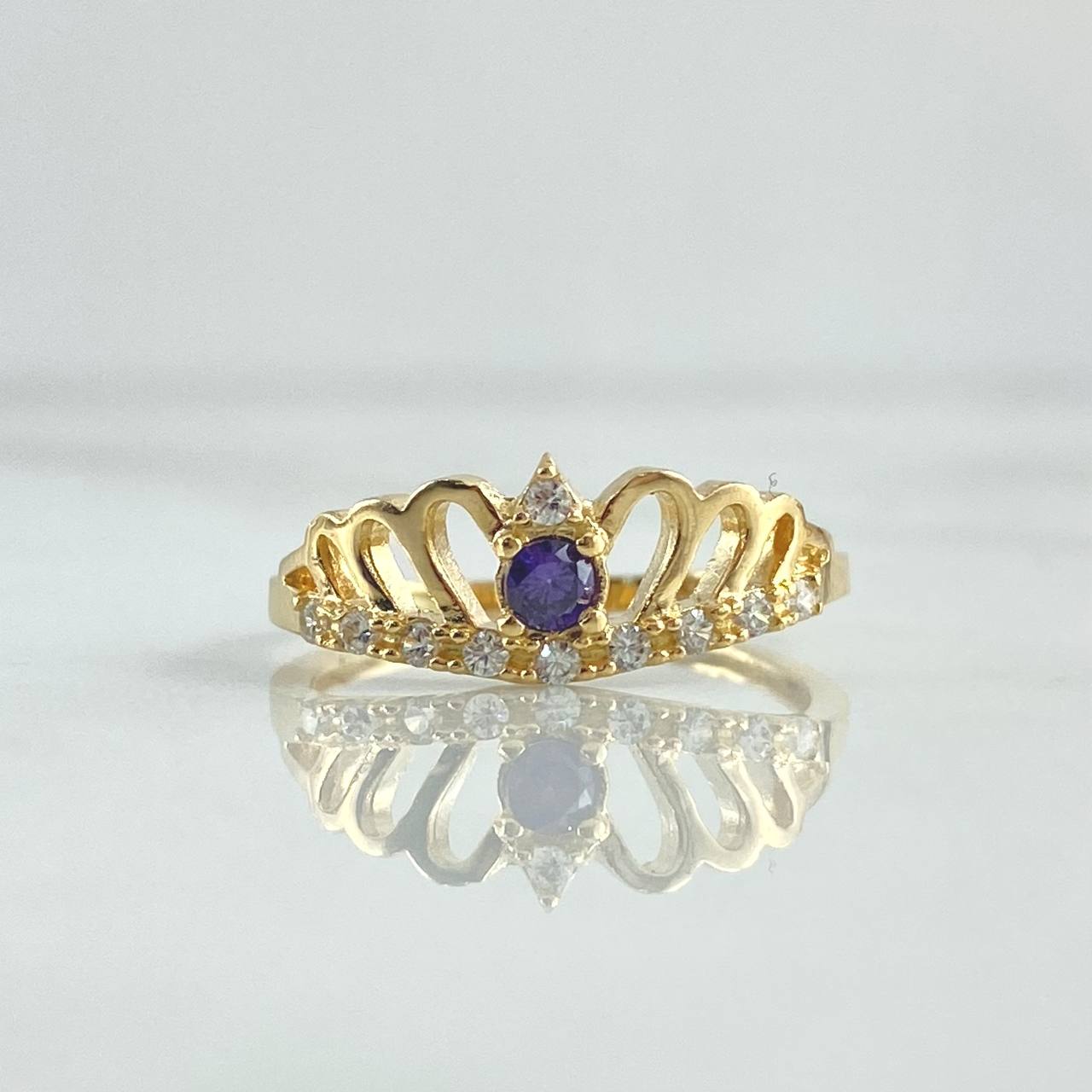 Wave Crown Ring 2.6gr / T7 3/4 / White Zircons - Purple 18K Yellow Gold ©