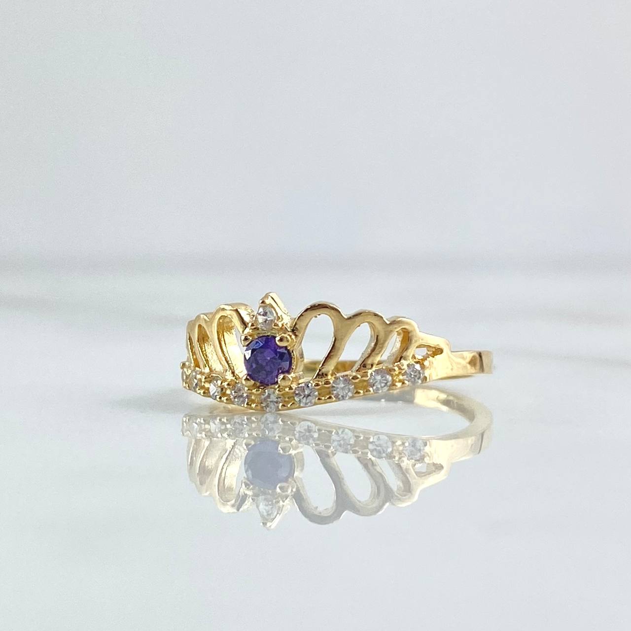 Wave Crown Ring 2.6gr / T7 3/4 / White Zircons - Purple 18K Yellow Gold ©
