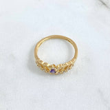 Wave Crown Ring 2.6gr / T7 3/4 / White Zircons - Purple 18K Yellow Gold ©