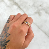 Wave Crown Ring 2.6gr / T7 3/4 / White Zircons - Purple 18K Yellow Gold ©