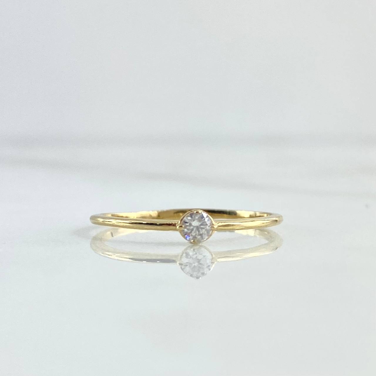 Fine Solitaire Ring 1.15gr / Size 7 1/4 / White Zircon Yellow Gold 18K ©