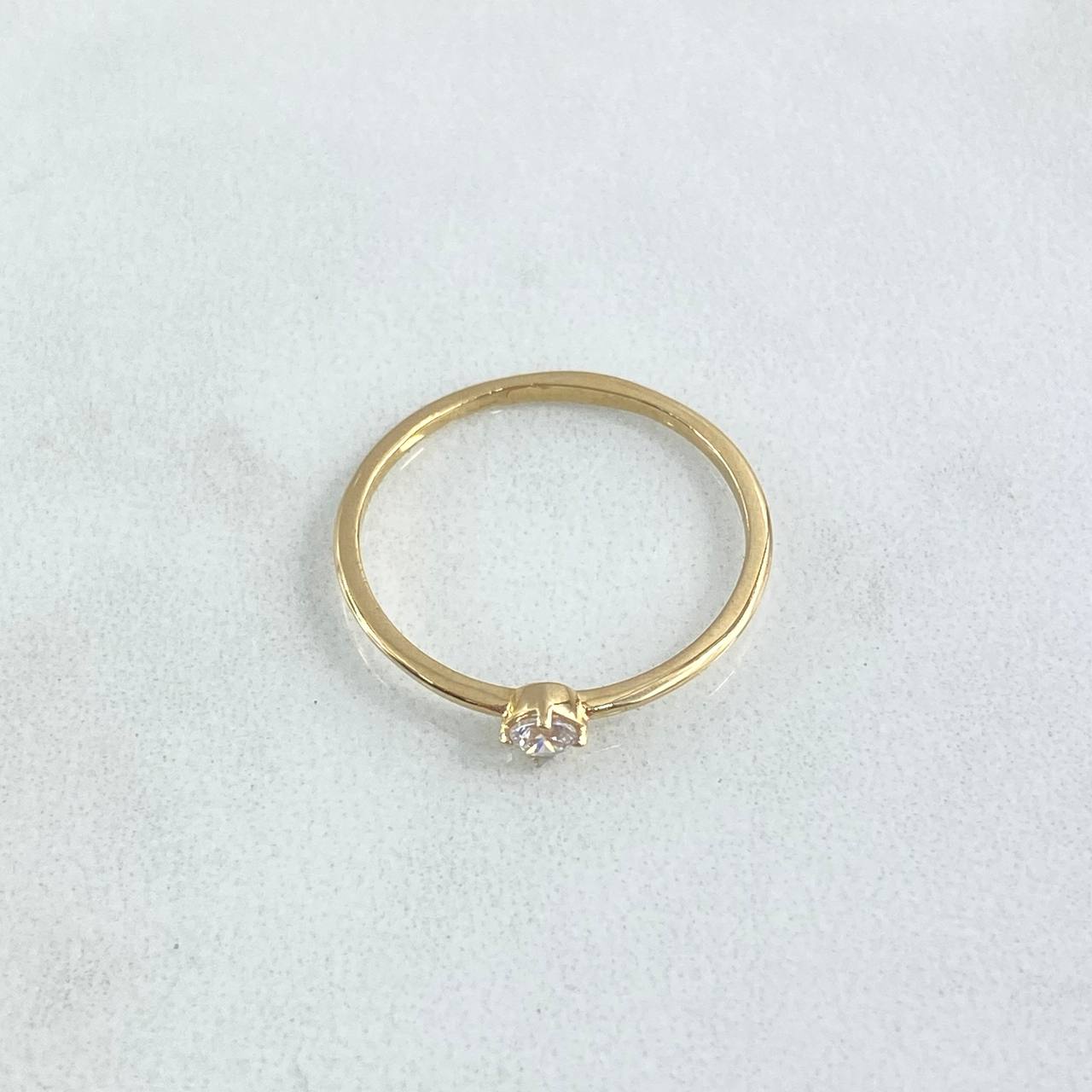 Fine Solitaire Ring 1.15gr / Size 7 1/4 / White Zircon Yellow Gold 18K ©