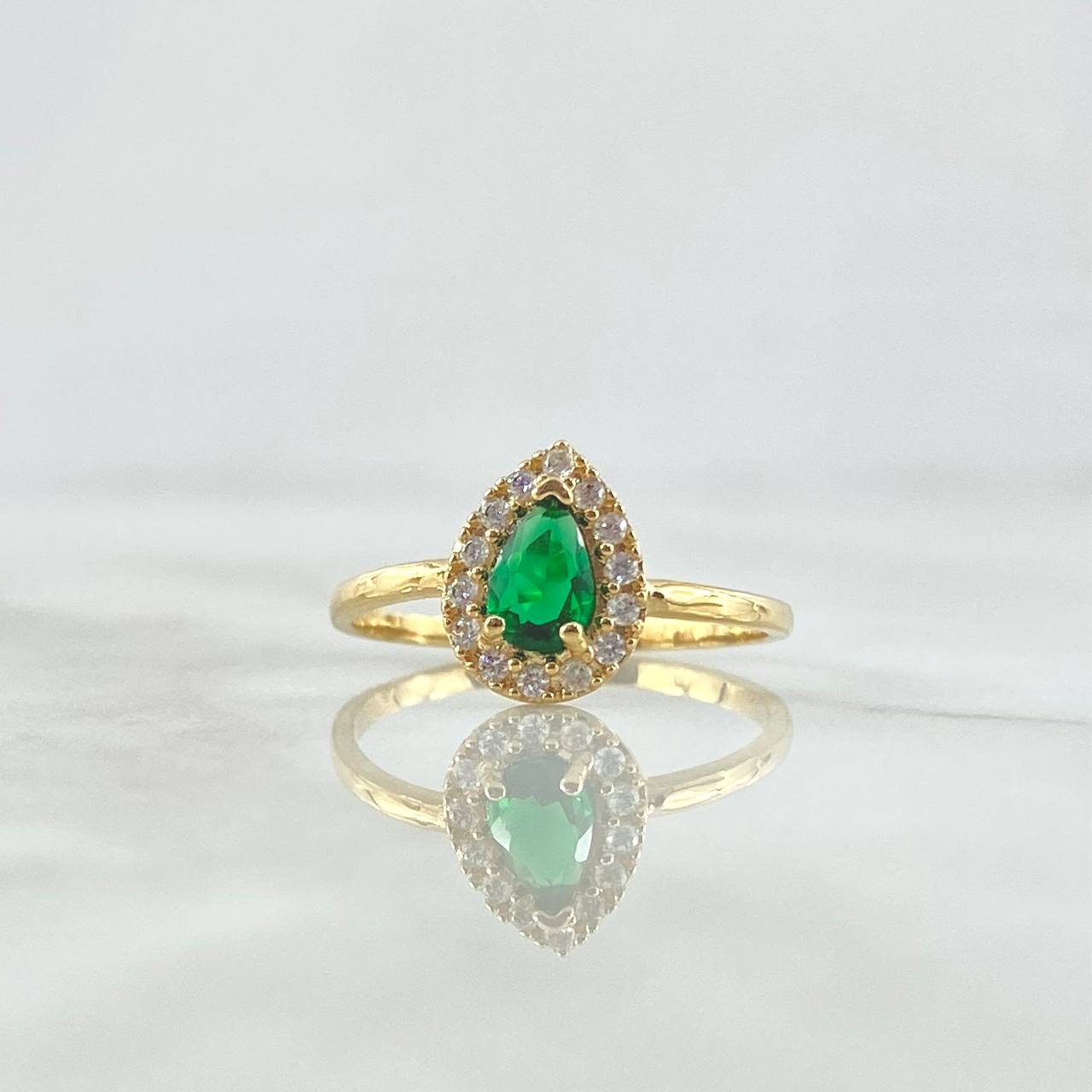 Drop Ring 1.95gr / Size 7 / White Zircons - 18K Yellow Gold Green