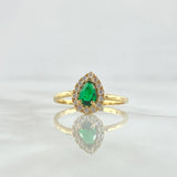 Drop Ring 1.95gr / Size 7 / White Zircons - 18K Yellow Gold Green