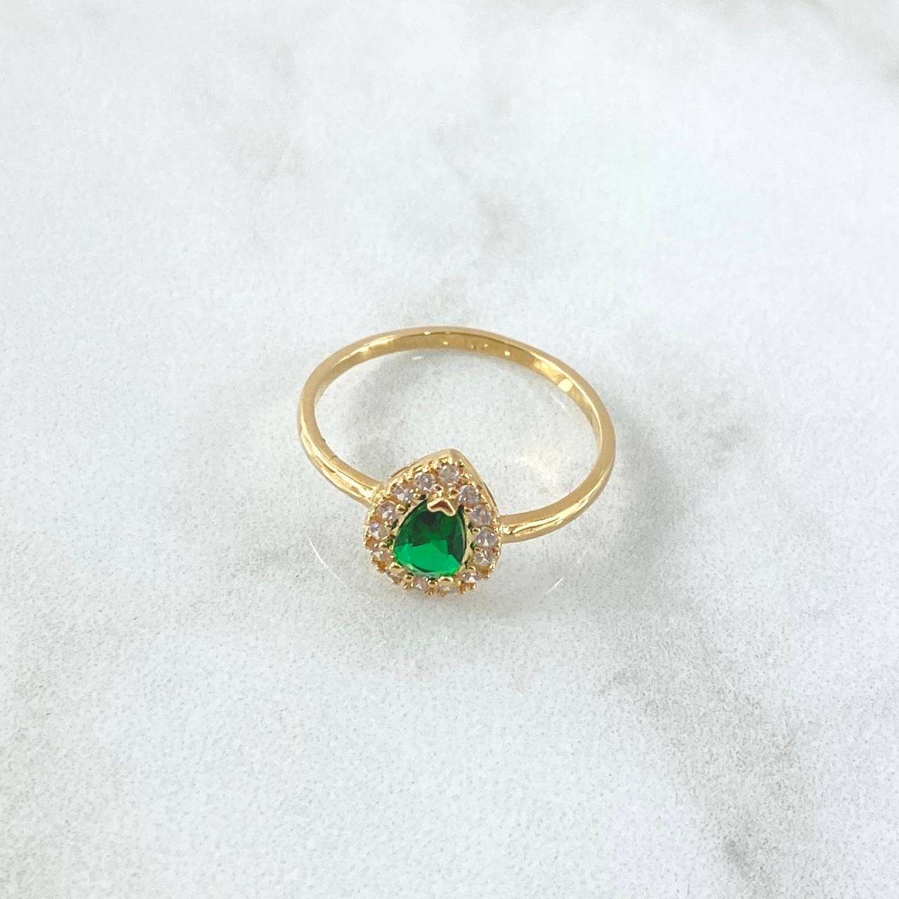 Drop Ring 1.95gr / Size 7 / White Zircons - 18K Yellow Gold Green