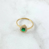 Drop Ring 1.95gr / Size 7 / White Zircons - 18K Yellow Gold Green