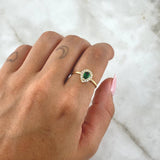 Drop Ring 1.95gr / Size 7 / White Zircons - 18K Yellow Gold Green