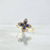 Cross Flower Ring 2.2gr / Size 7 / White - Blue Zircons Yellow Gold 18K