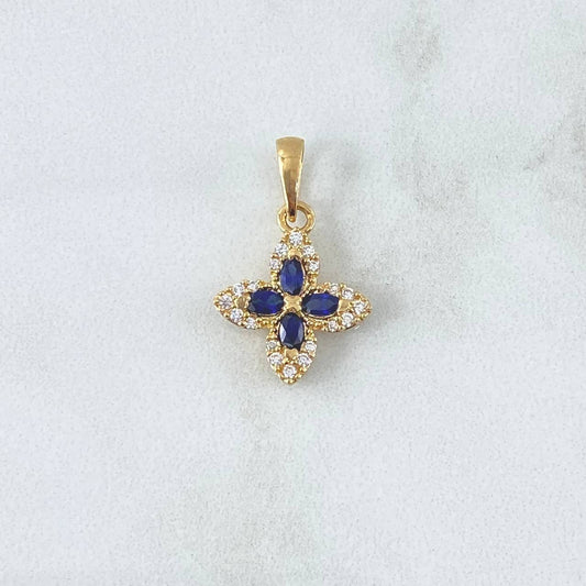 Pendant Flor Cruceta 1.7gr / 2.2cm / White - Blue Zircons 18K Yellow Gold