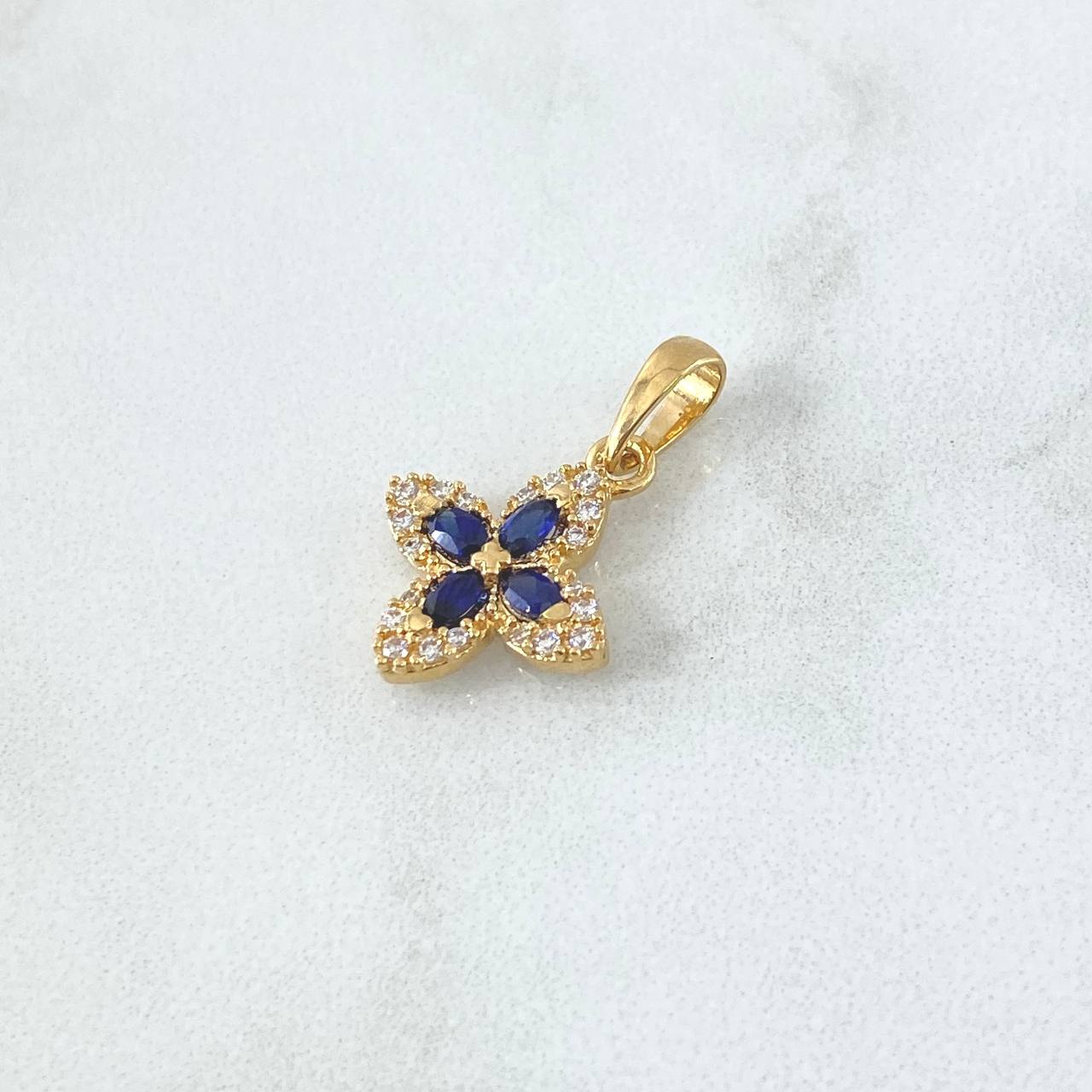 Pendant Flor Cruceta 1.7gr / 2.2cm / White - Blue Zircons 18K Yellow Gold