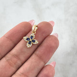 Pendant Flor Cruceta 1.7gr / 2.2cm / White - Blue Zircons 18K Yellow Gold