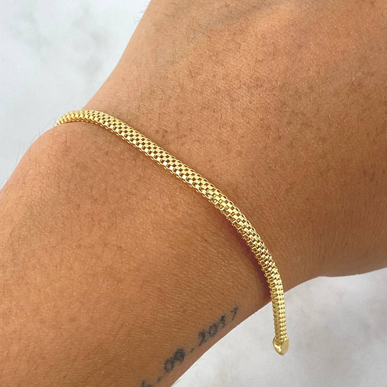 Bracelet Russian Barrel 3.3gr / 19cm / 2.7mm Flattened Yellow Gold +3 18K ©