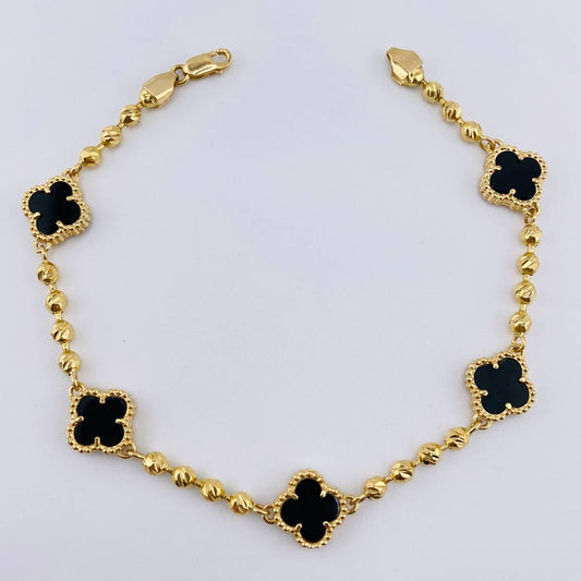 Pulso Militar Trebol Negro 10.4gr / 7 3/4 in / 10mm Oro Amarillo Nac.Esp. 18K ©