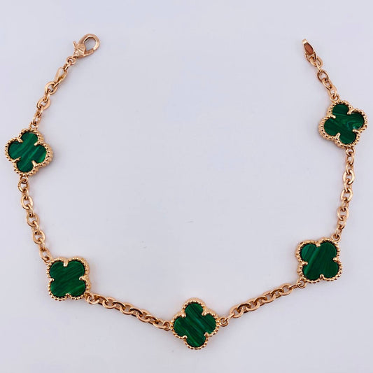 Pulso Aro Seguido Trebol Verde 9.2gr / 8 in / 12mm Oro Amarillo Nac.Esp. 18K ©