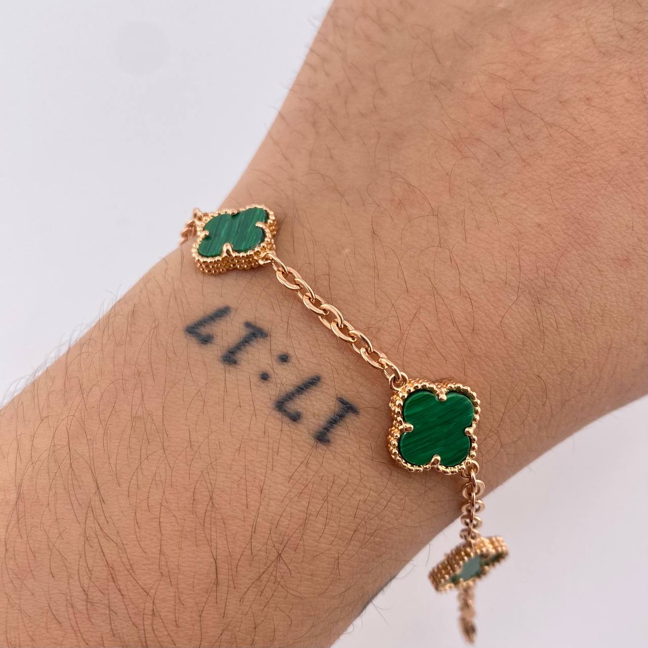 Pulso Aro Seguido Trebol Verde 9.2gr / 8 in / 12mm Oro Amarillo Nac.Esp. 18K ©