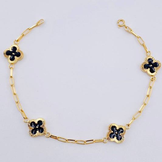 Pulso Cajon Trebol Negro 3.85gr / 7 in / 10mm Oro Amarillo 18K ©