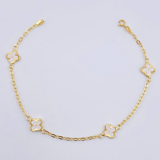 Pulso Aro Seguido Trebol Doble Faz 2.35gr / 7 1/2 in / 8mm Oro Amarillo 18K ©