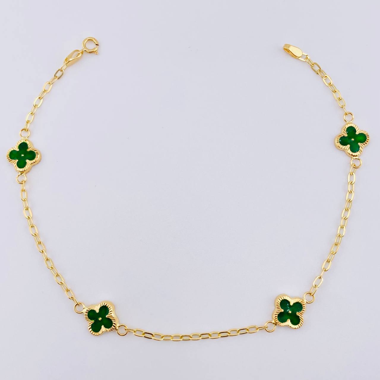 Pulso Aro Seguido Trebol Doble Faz 2.4gr / 7 3/4 in / 8mm Oro Amarillo 18K ©