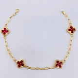 Pulso Cajon Trebol Rojo 3.7gr / 7 in / 10mm Oro Amarillo 18K