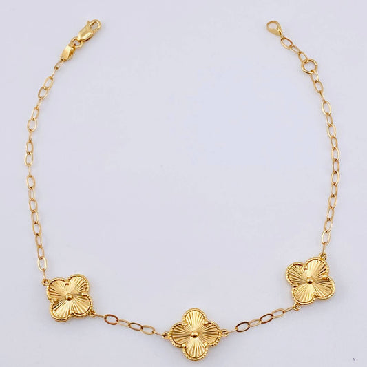 Pulso Aro Seguido Trebol Dorado 4.4gr / 7 3/4 in / 11mm Oro Amarillo Nac.Esp. 18K ©