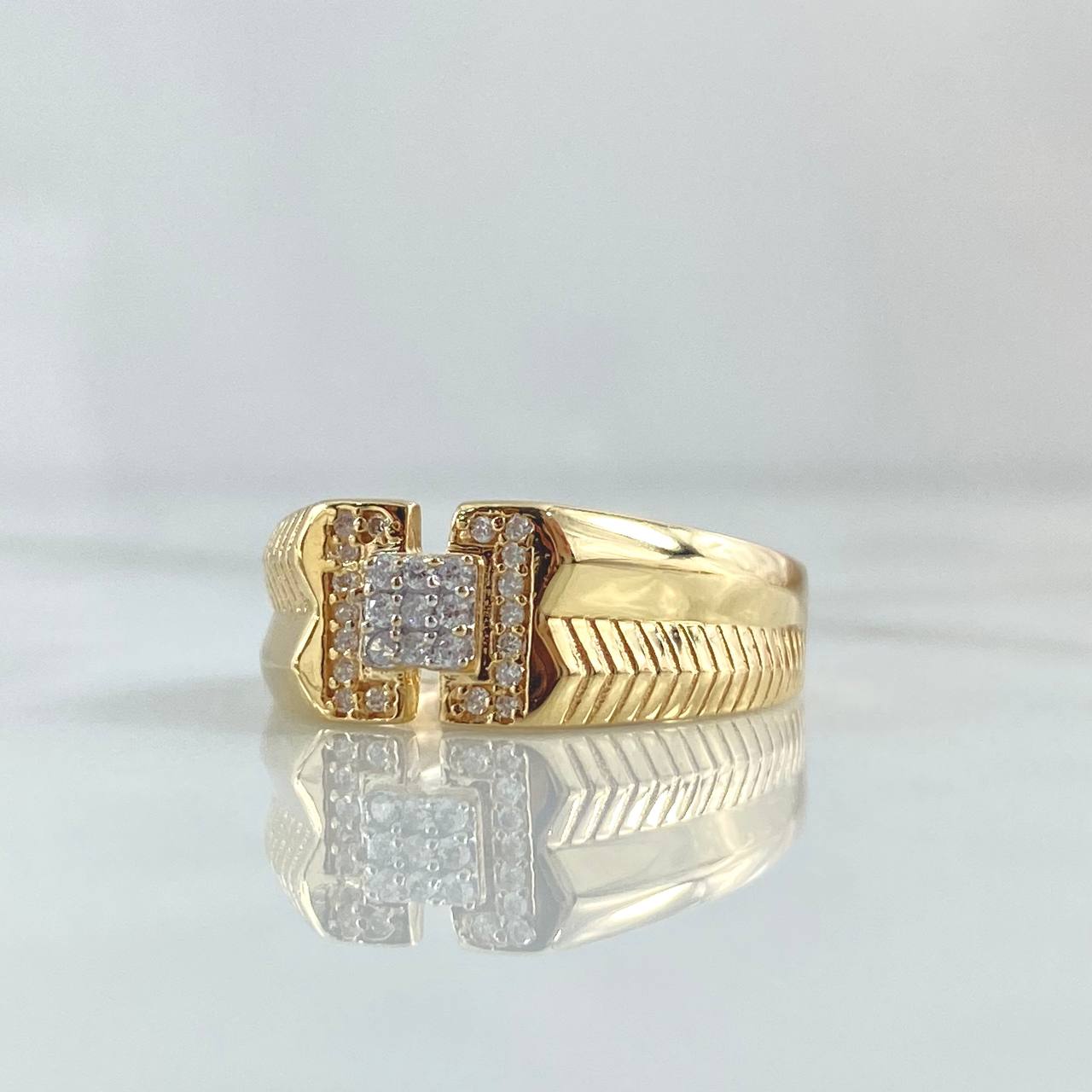 Vertebrated Belt Ring 5.05gr / T9 1/4 / White Zircons 18K Yellow Gold