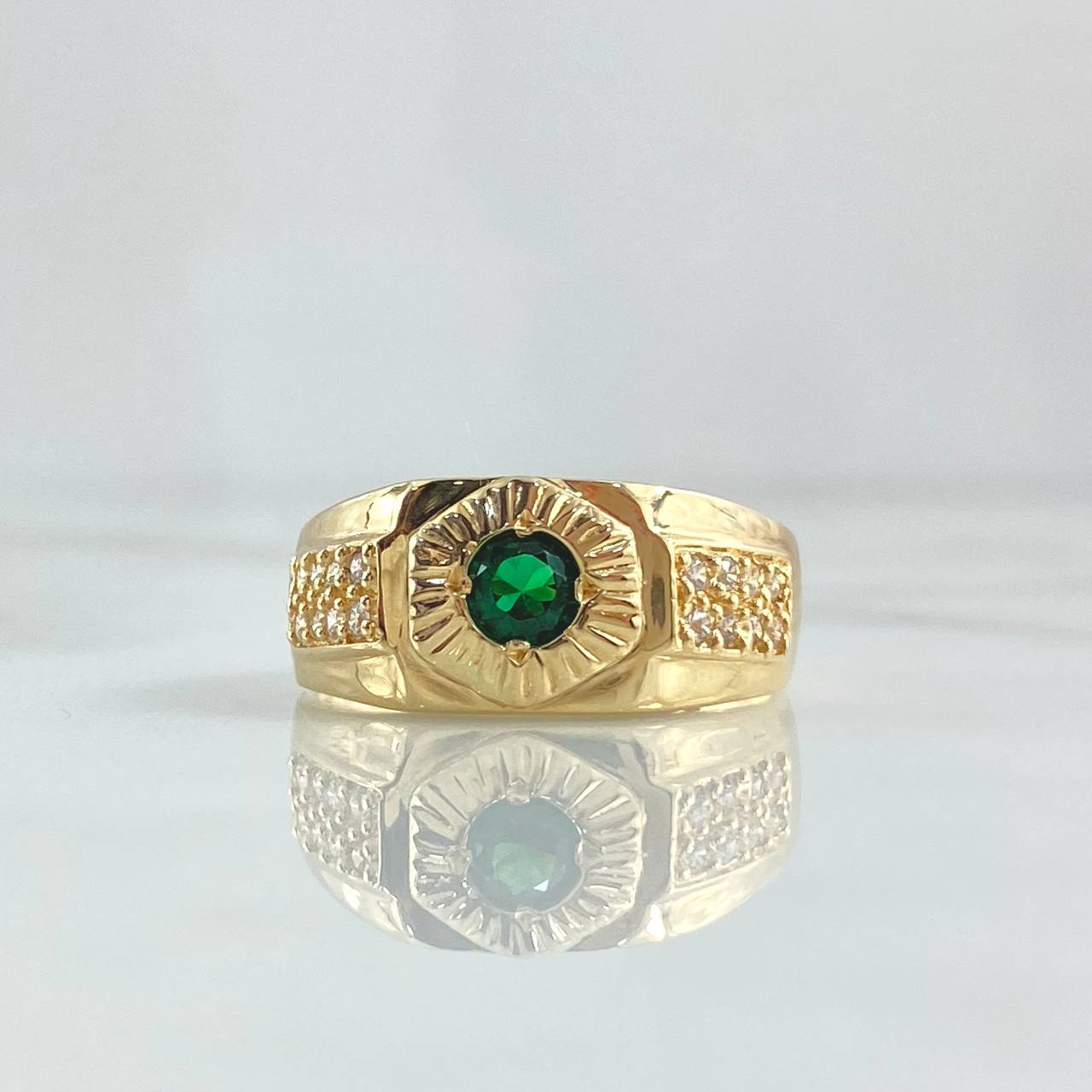 Striped Mosaic Ring 6.4gr / Size 9 3/4 / White Zircons - 18K Yellow Gold Green