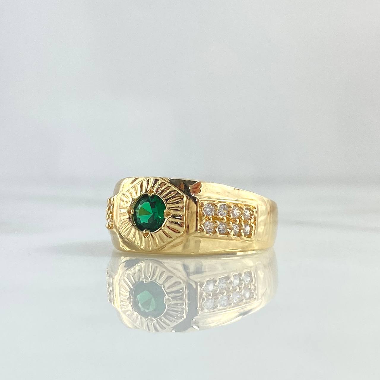 Striped Mosaic Ring 6.4gr / Size 9 3/4 / White Zircons - 18K Yellow Gold Green