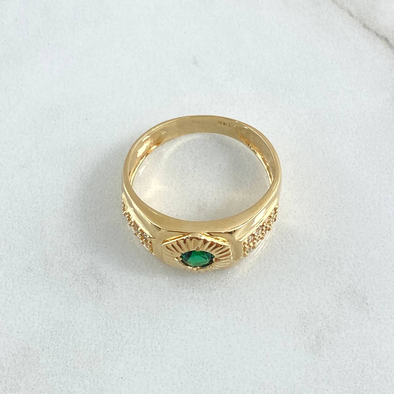 Striped Mosaic Ring 6.4gr / Size 9 3/4 / White Zircons - 18K Yellow Gold Green