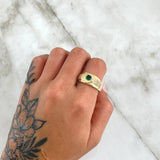 Striped Mosaic Ring 6.4gr / Size 9 3/4 / White Zircons - 18K Yellow Gold Green