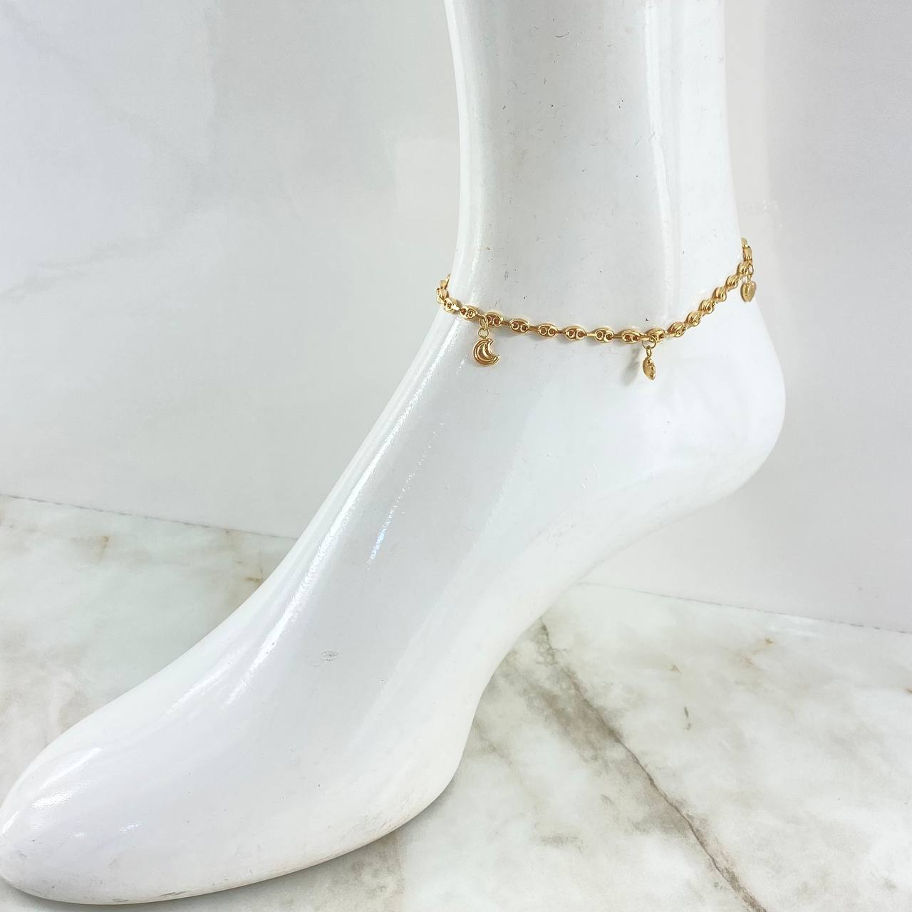 GC Calabrote Anklet 4.95gr / 24cm / Star-Moon-Sun-Heart -Crown RX 18K Yellow Gold *