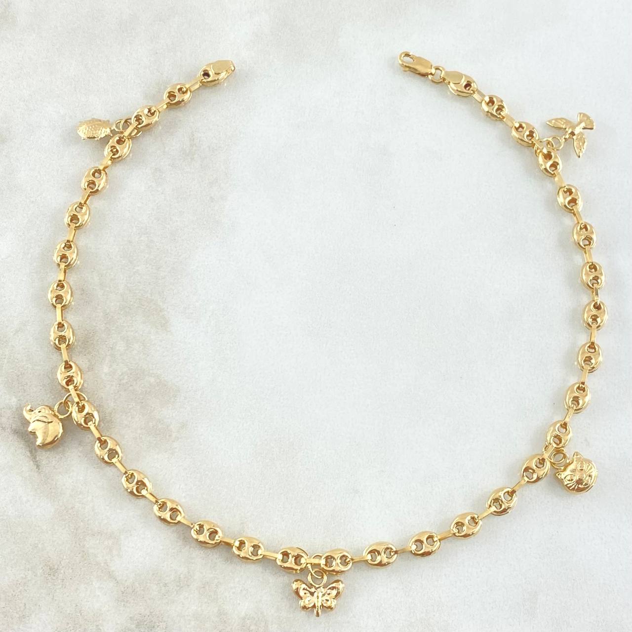 GC Calabrote Ankle Bracelet 4.9gr / 24.5cm / Elephant-Butterfly-Cat-Ladybug-Airplane 18K Yellow Gold ©